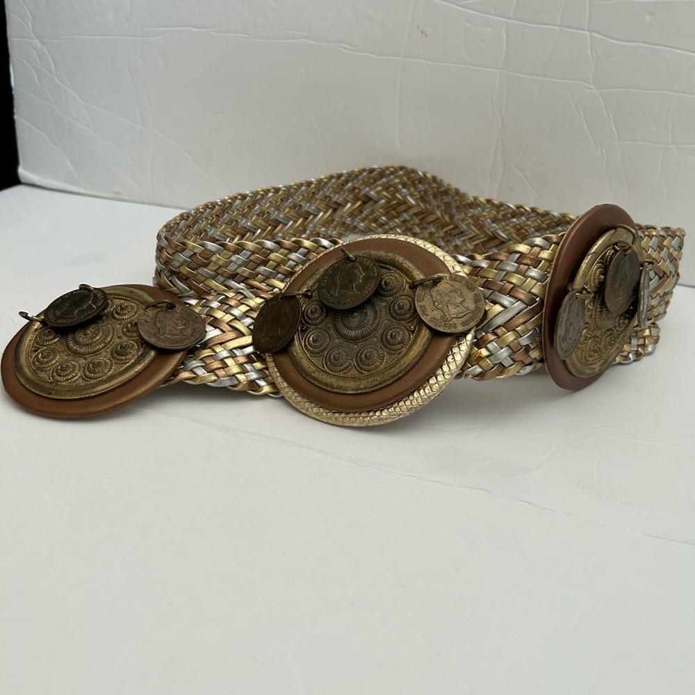 Vintage Waldorf Creations large braided belt 
Tricolor gold, brown and silver